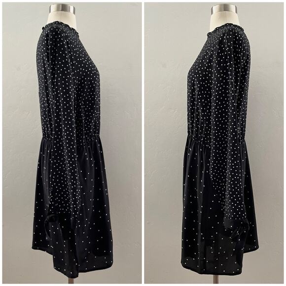 Warehouse UK Polka Dot Dress Women's Size 12 Black Cut-Out Long Sleeve Stretch - Picture 2 of 12